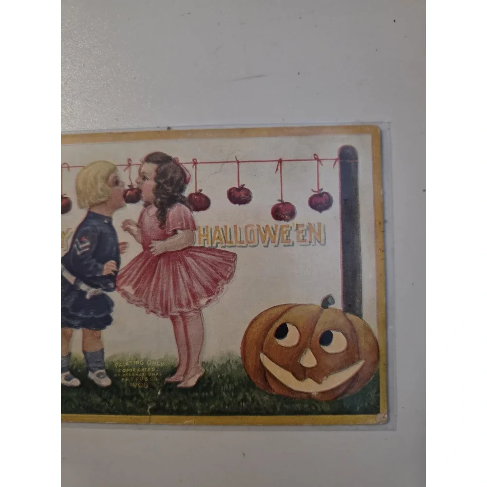 Vintage 1900's Ellen Clapsaddle Halloween‎ Postcard Children Bobbing For Apples